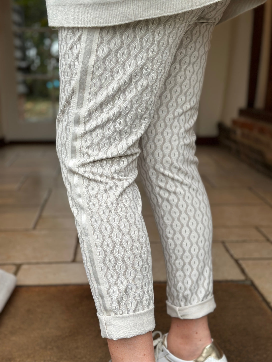 Geometric Print Slim Fit Premium Trouser | Beige