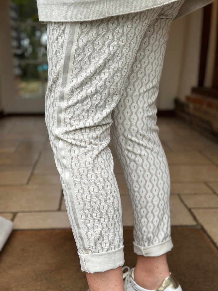 Geometric Print Slim Fit Premium Trouser | Beige
