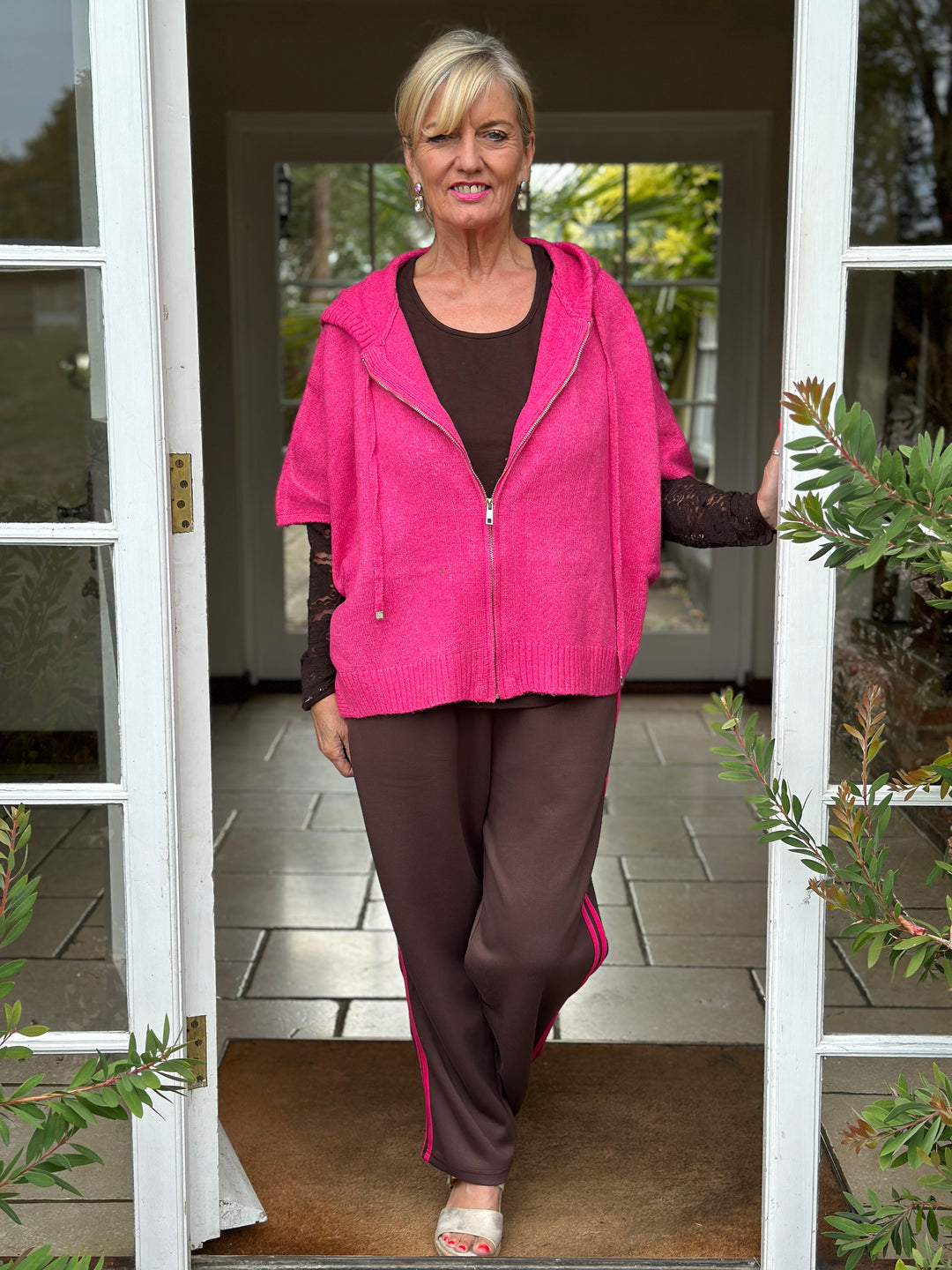 Side Stripe Joggers - Malissa J | Chocolate Brown/Fuchsia
