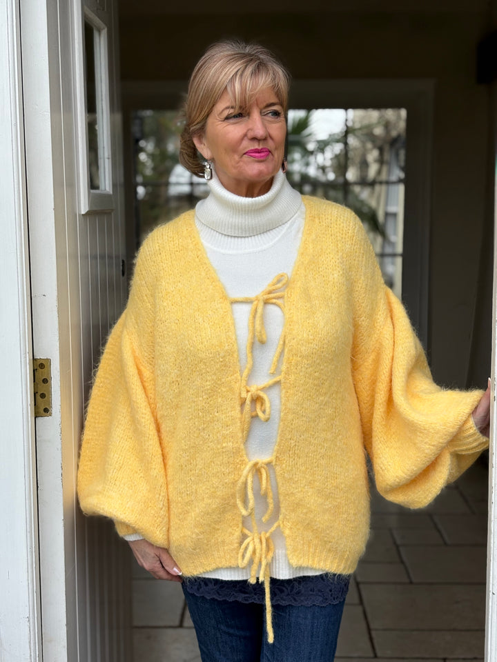 Tie Front Knit Cardigan | Yellow