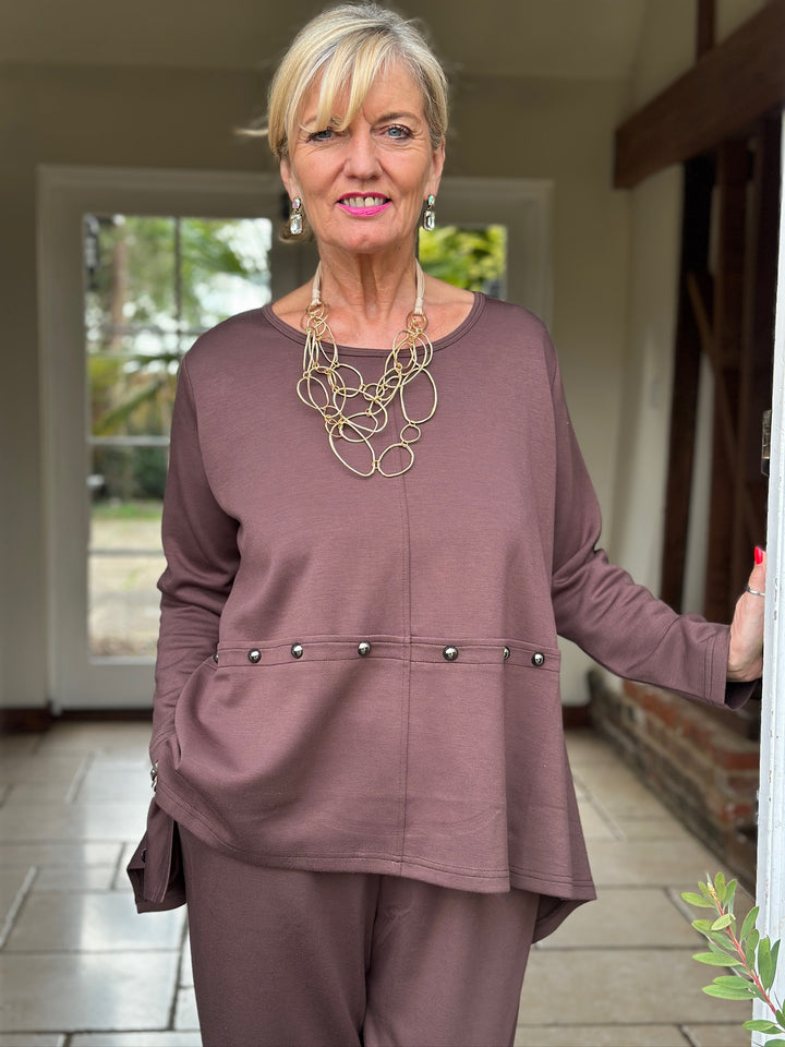 Studded Jersey Top - Malissa J | Chocolate Brown