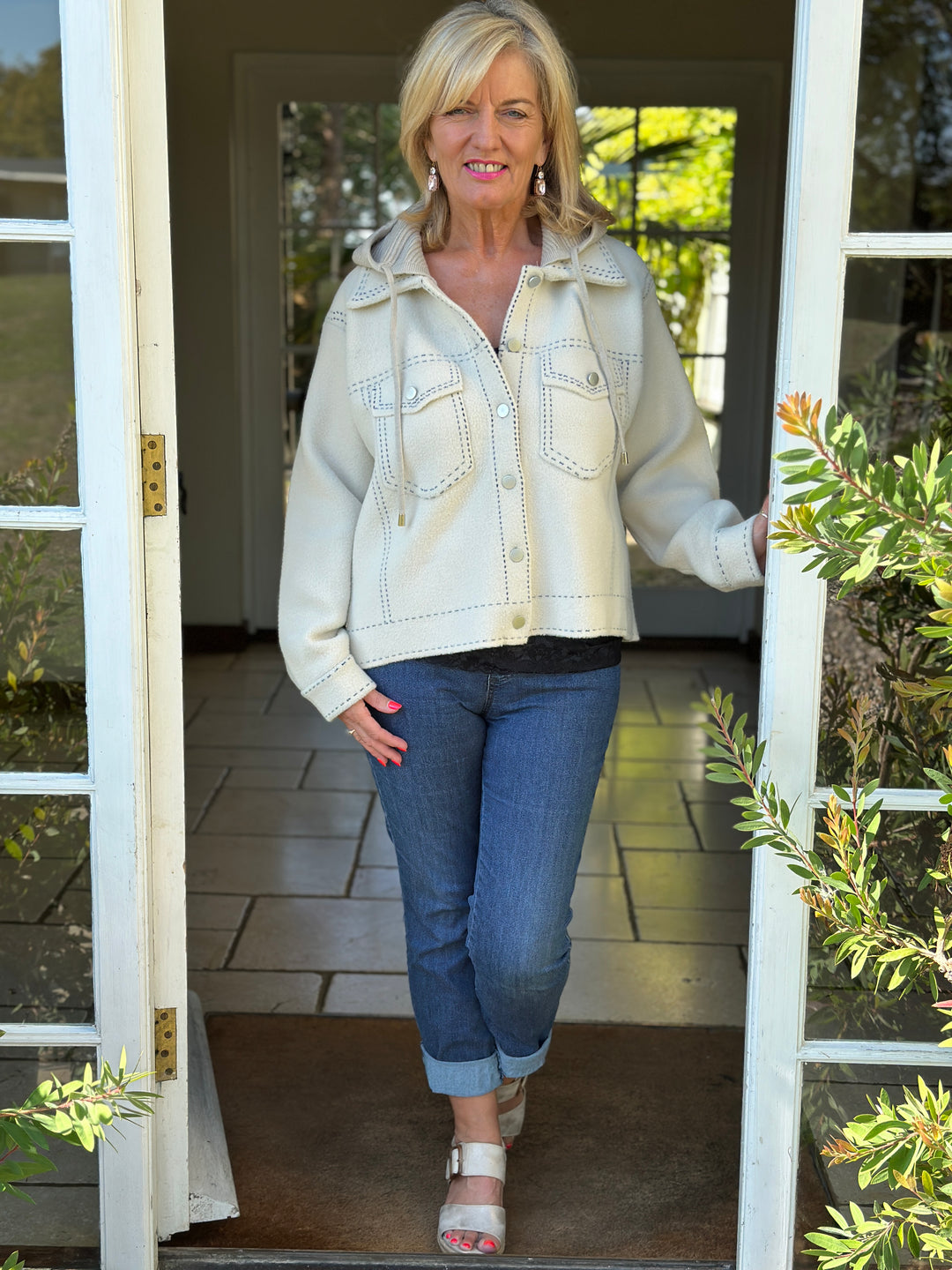 Stitch Detail Hoodie Jacket - Malissa J | Stone