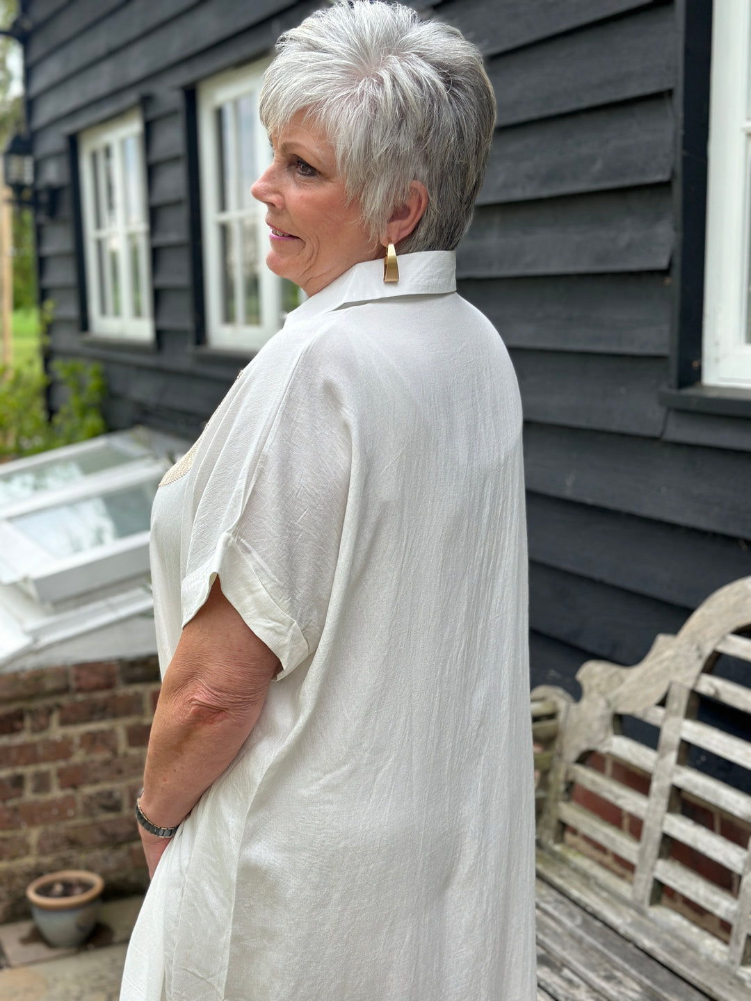 Shimmer Leaf Tunic Dress | White