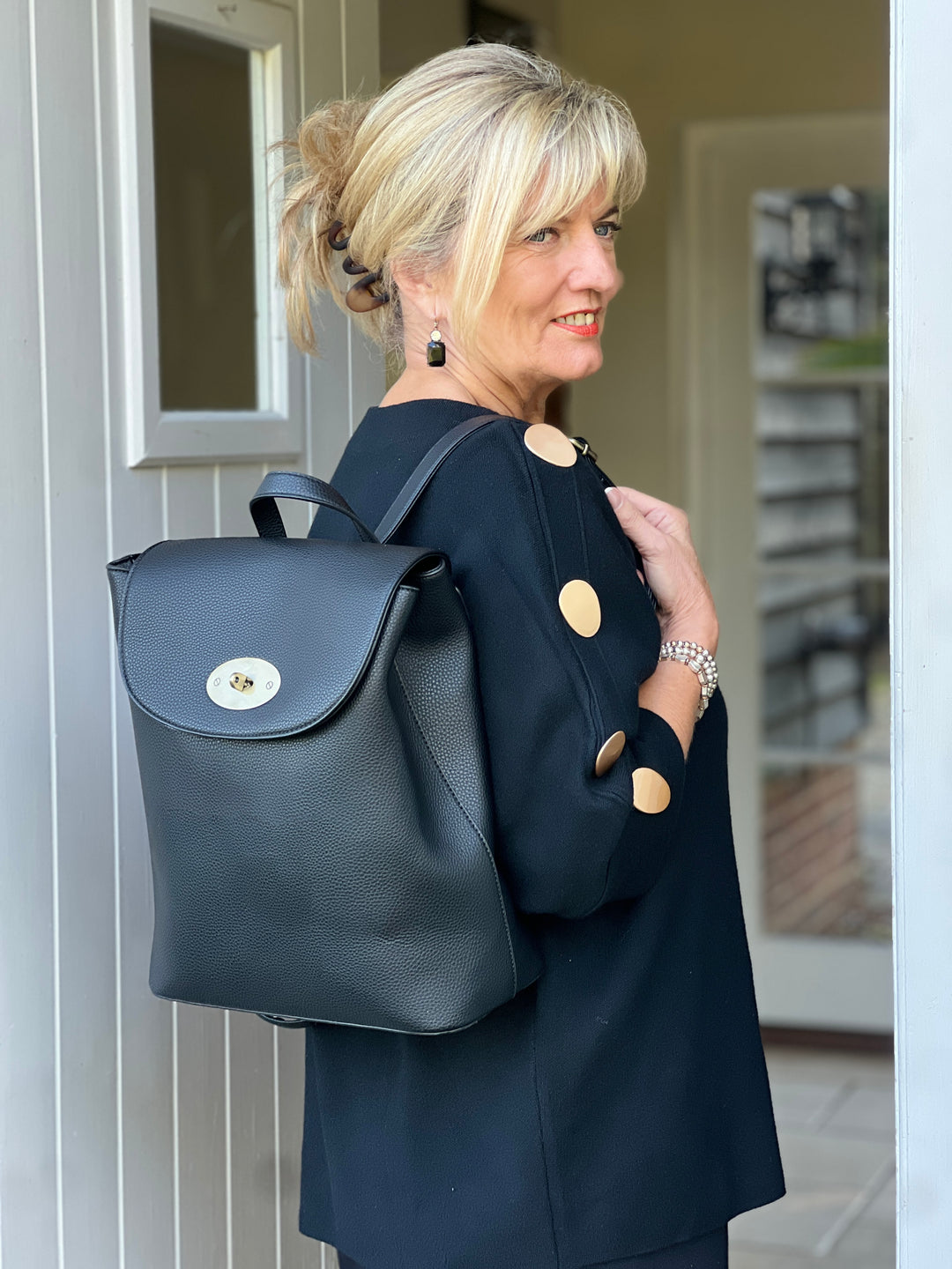 Faux Leather Smart Backpack Black – Mandy's Heaven