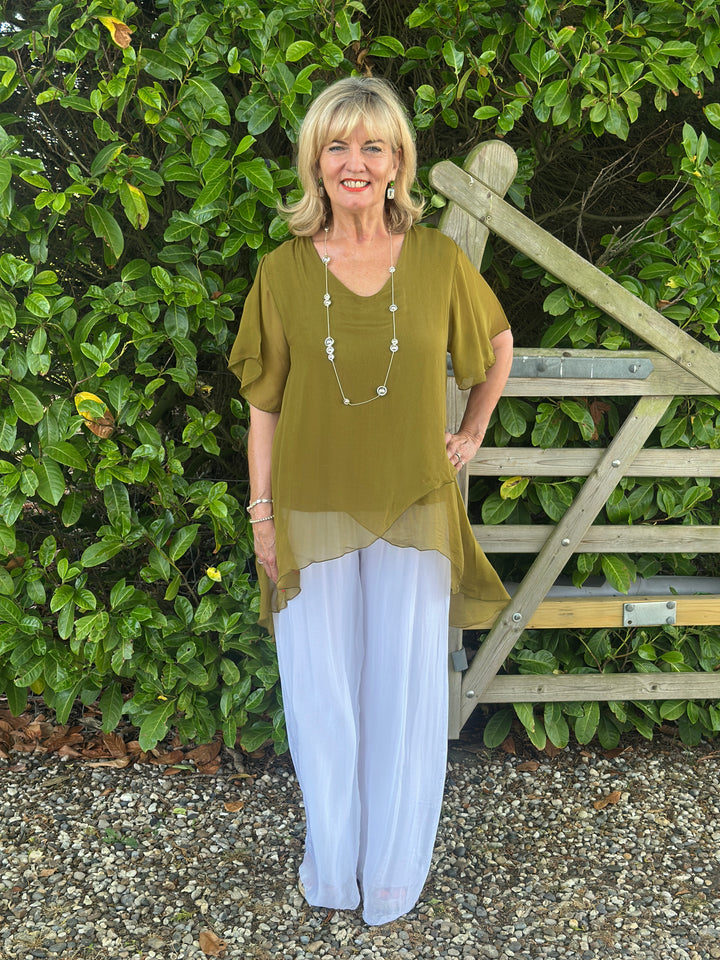 Silk Floaty Trousers | White