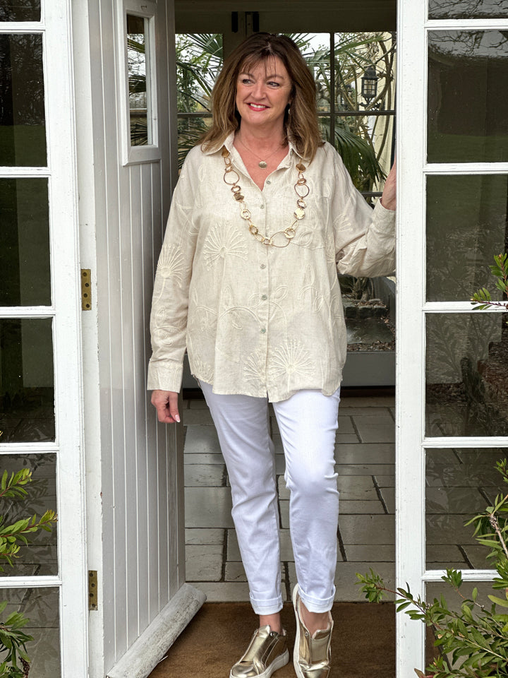 Linen Garden Design Shirt | Sand - Mandy's Heaven 