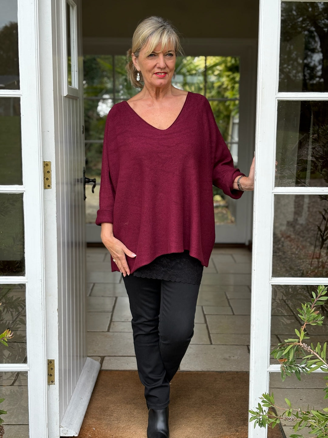 V-Neck Knitted Jumper | Burgundy