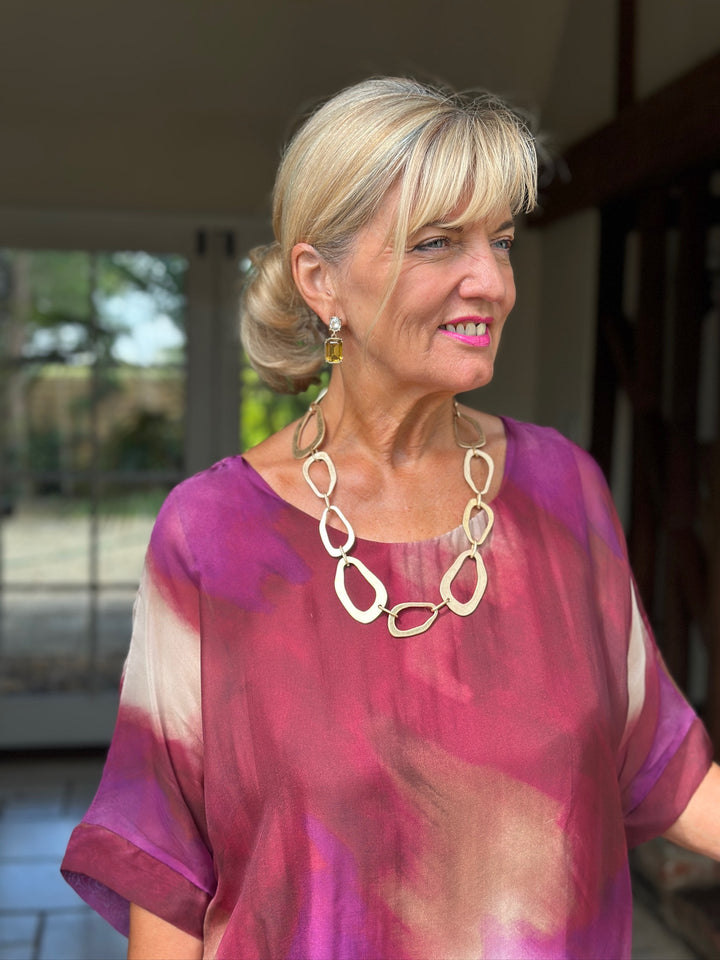 Watercolour Tiered Hem Blouse | Magenta