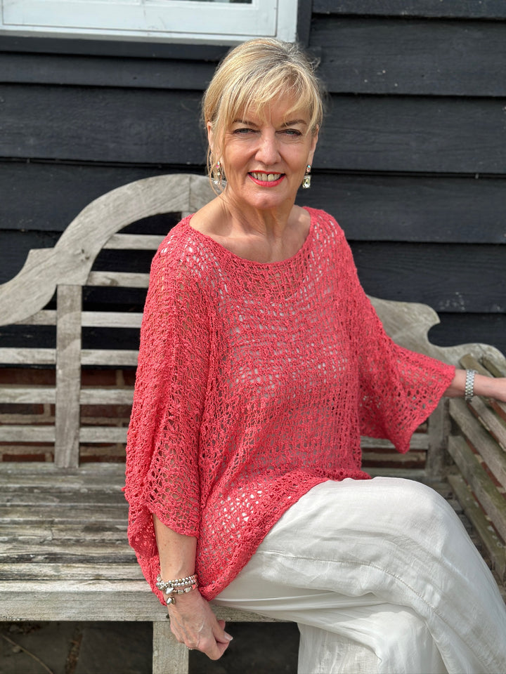 Net Edgy Crochet Top | Coral
