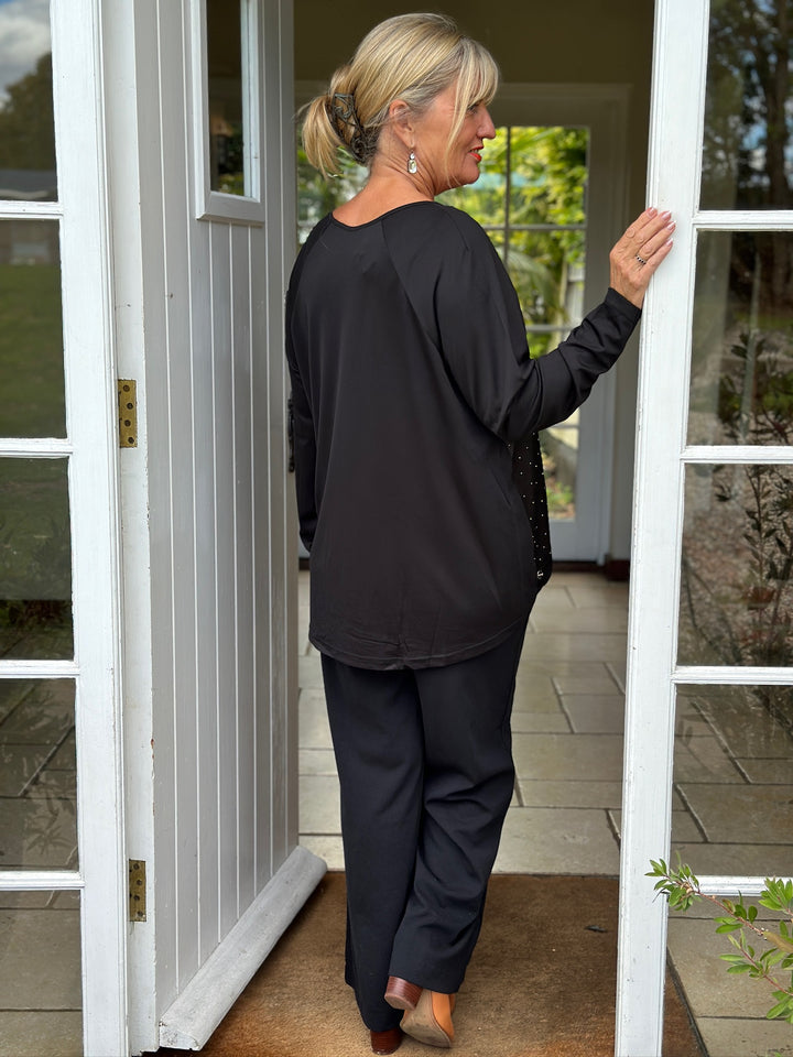 Studded Satin-Feel Front Top - Malissa J | Black