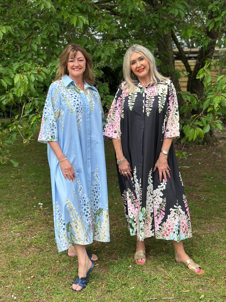 Foxglove Blossom Long Shirt Dress | Light Blue