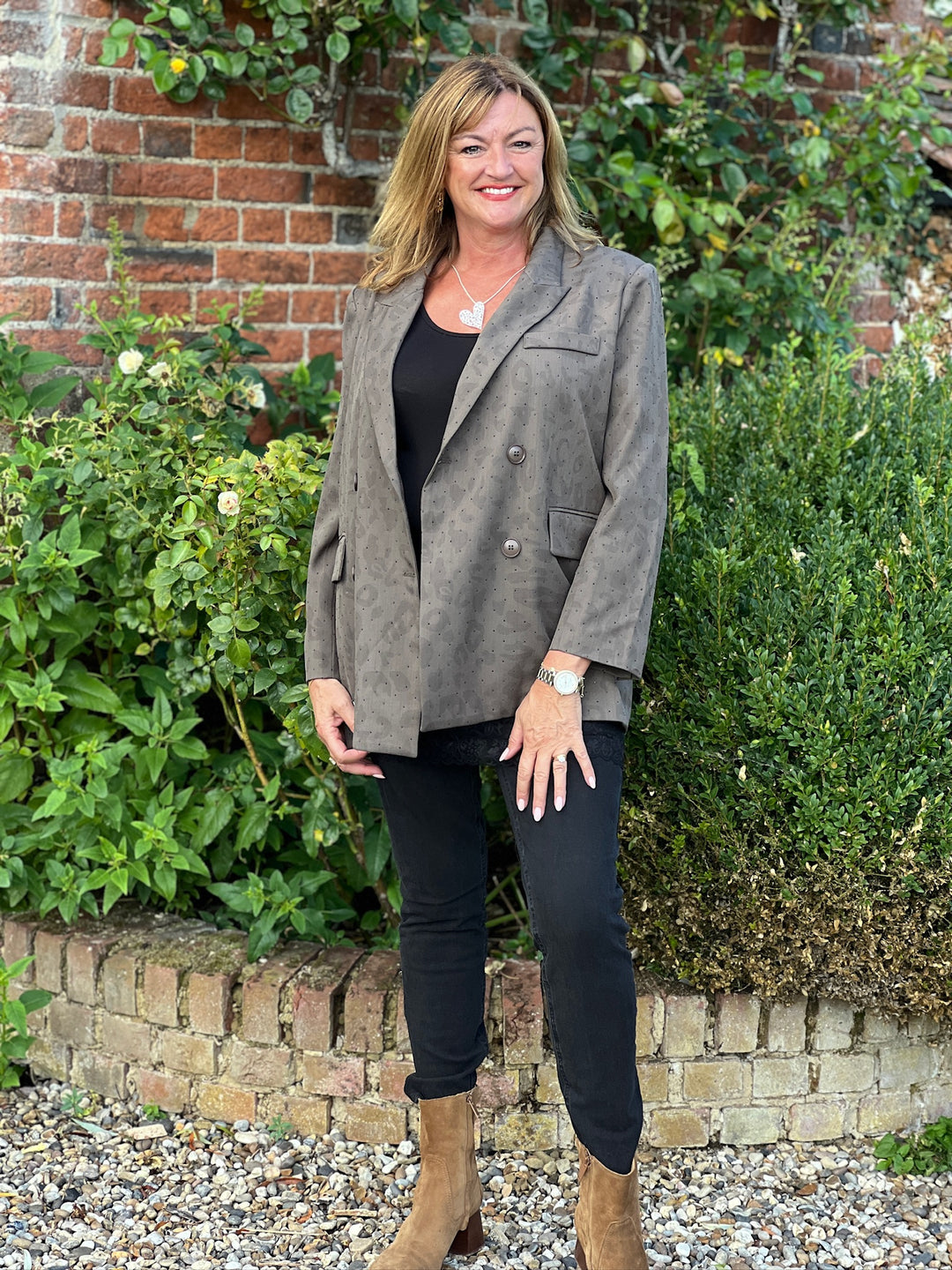 Embellished Leopard Blazer - Malissa J | Stone