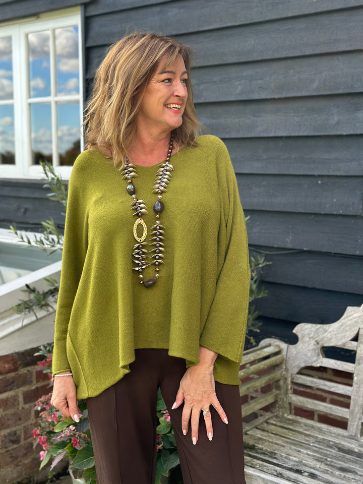 V-Neck Knitted Jumper | Olive