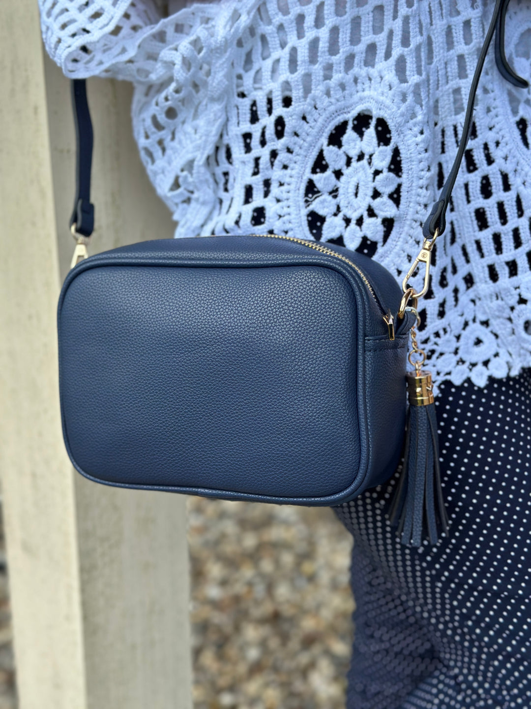 Faux Leather Cross Body Bag | Navy