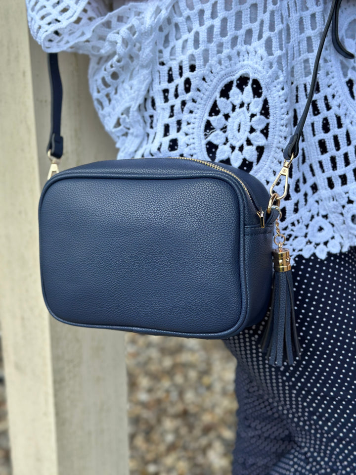 Faux Leather Cross Body Bag | Navy