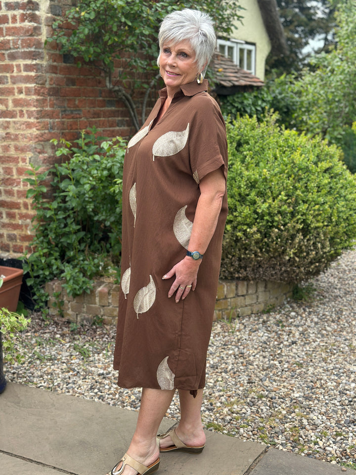 Shimmer Leaf Tunic Dress | Chocolate