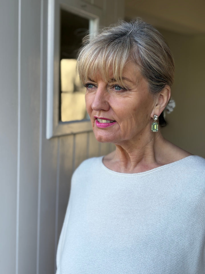 Oval & Square Gem Earrings | Green & Clear