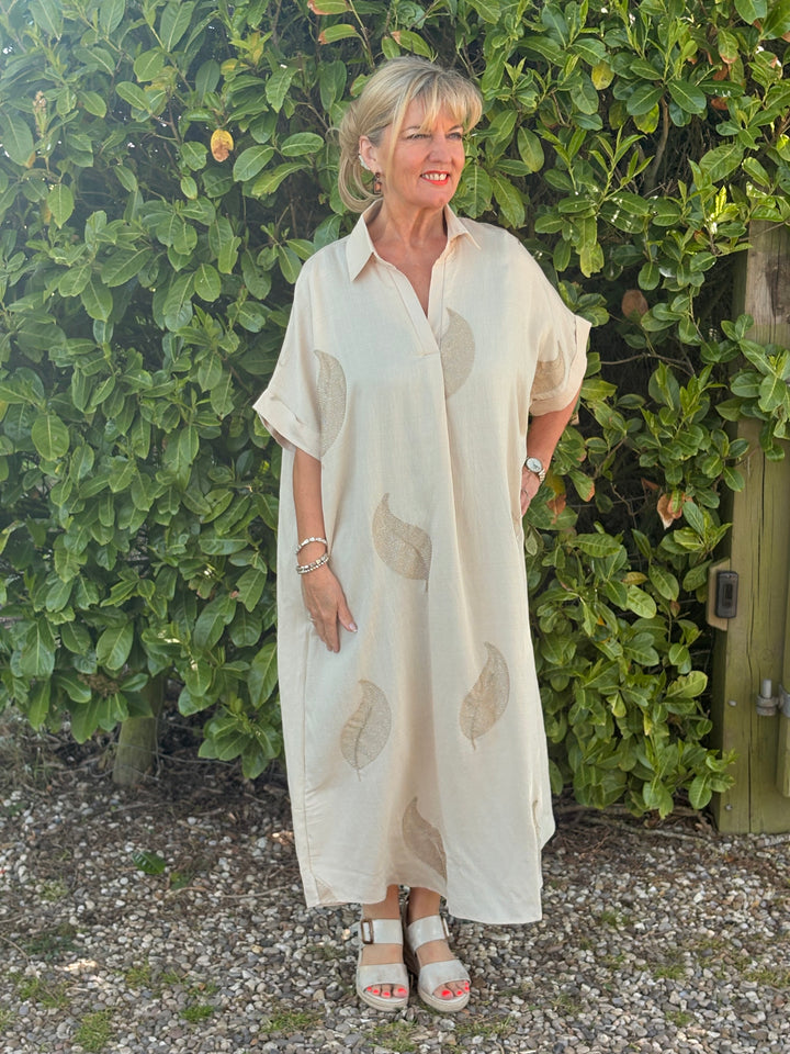 Shimmer Leaf Tunic Dress | Beige