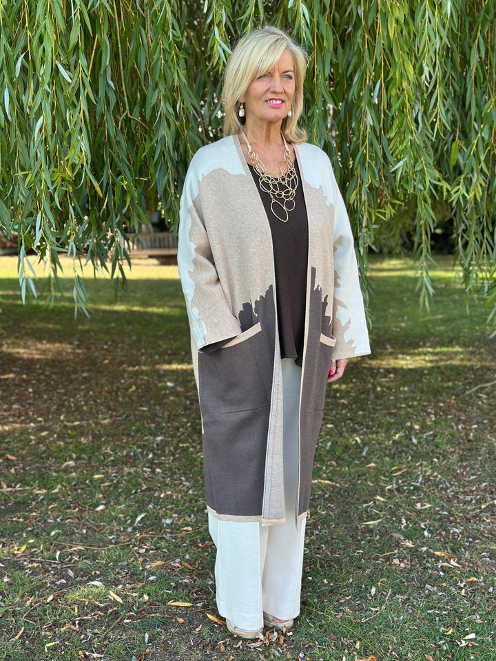 Long Line Knitted Pocket Cardigan | Neutral