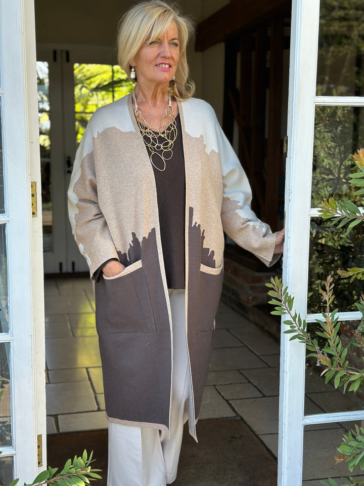 Long Line Knitted Pocket Cardigan | Neutral