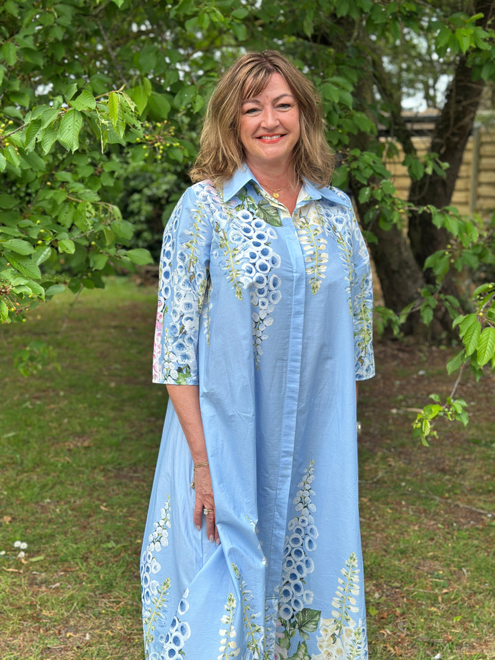 Foxglove Blossom Long Shirt Dress | Light Blue