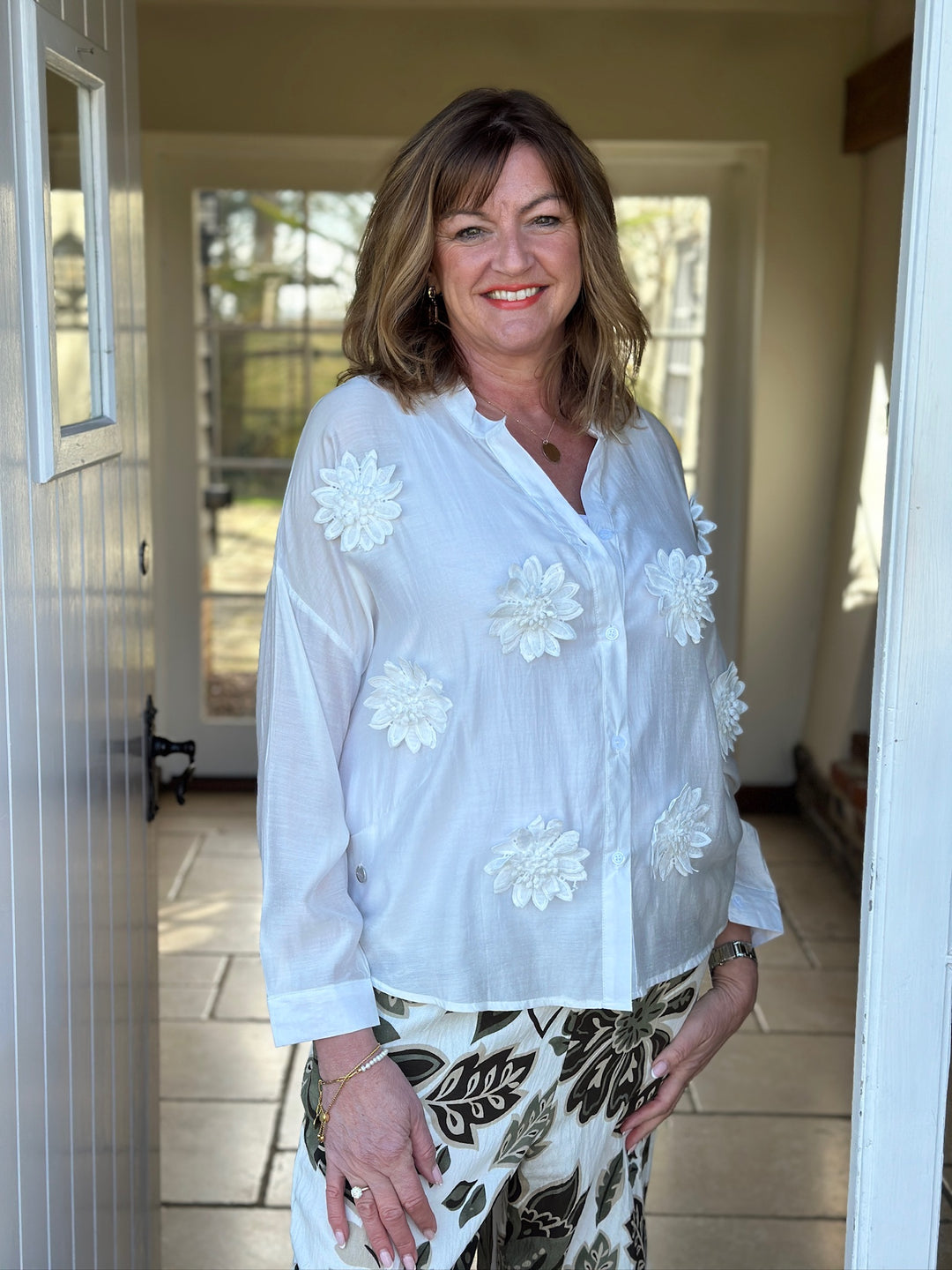 Blouse With Flower Detail  - Malissa J | White