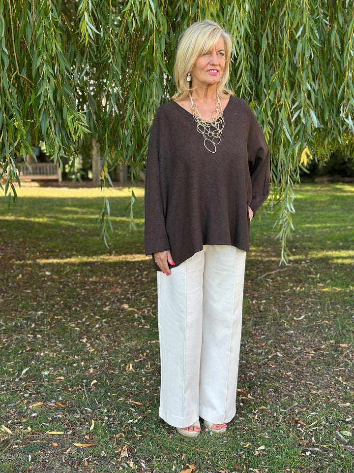 V-Neck Knitted Jumper | Truffle