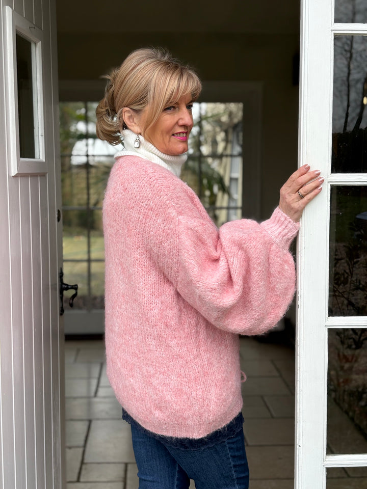 Tie Front Knit Cardigan | Dusky Pink