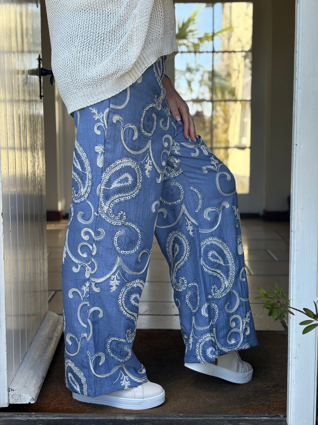 Embroidered Paisley Trousers - Malissa J | Blue