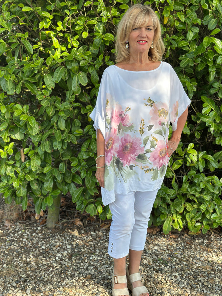 Floral Soft Ovesized Top | White