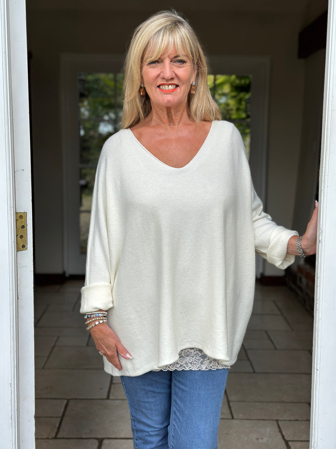 V-Neck Knitted Jumper | Soft Cream