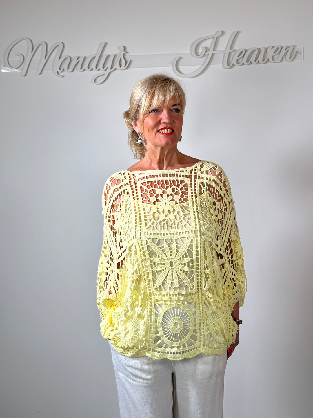 Floral Crochet Batwing Top | Lemon