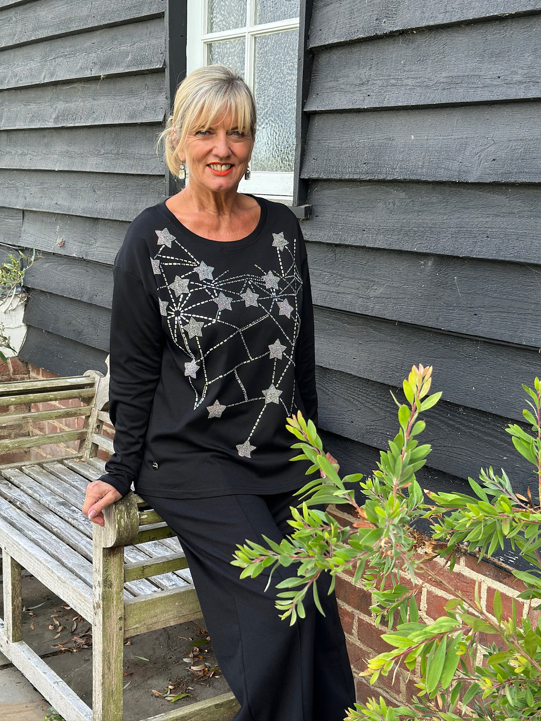 Cotton Shooting Sparkle Star Top - Malissa J | Black