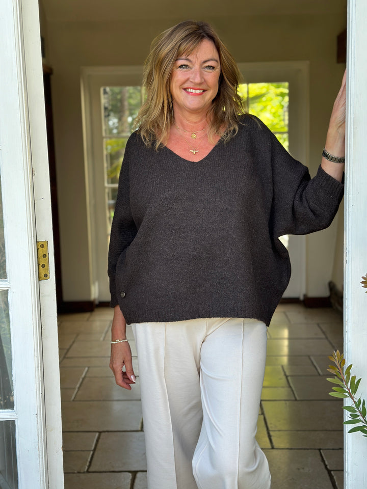 Relaxed V-Neck Knit - Malissa J | Chocolate