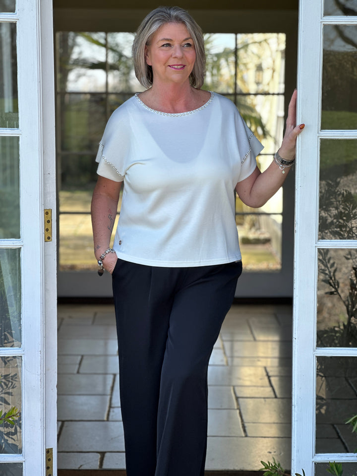 Rhinestone Detail Soft T-shirt - Malissa J | White