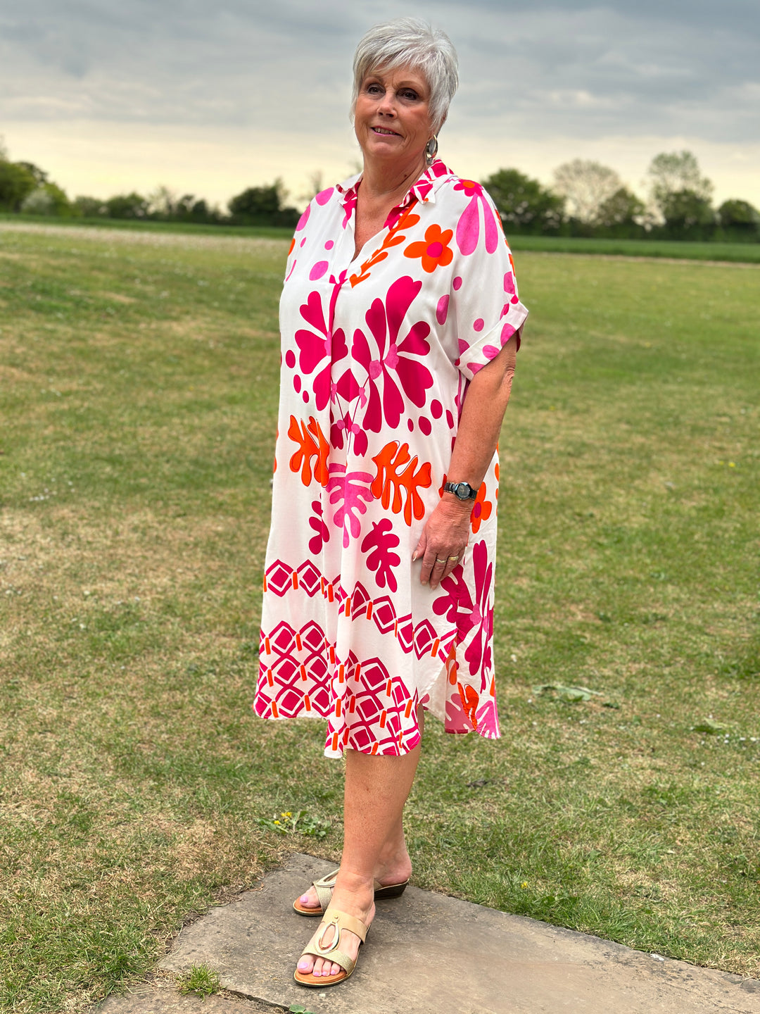 Abstract Print Tunic Dress | Fuchsia