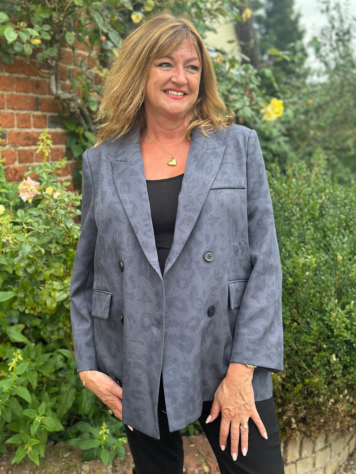 Embellished Leopard Blazer - Malissa J | Slate