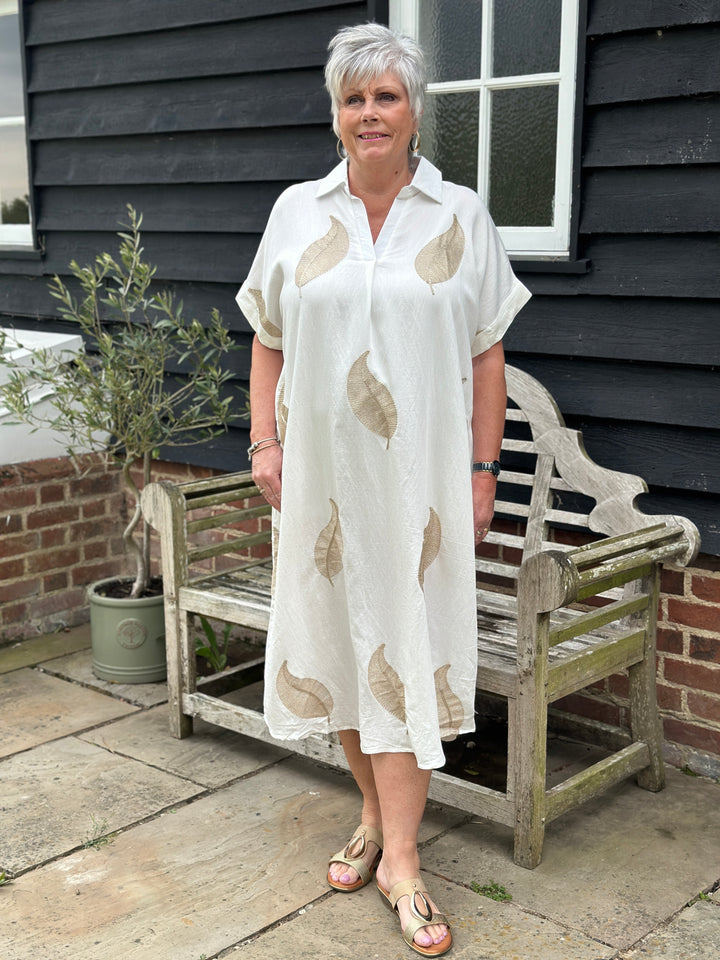 Shimmer Leaf Tunic Dress | White