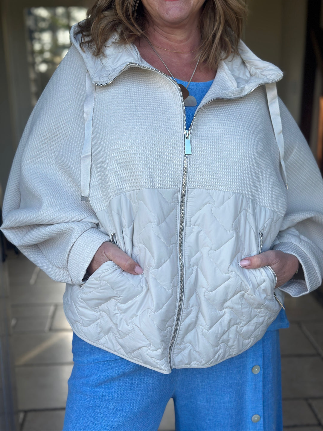 Textured Quilted Zip Jacket | Cream