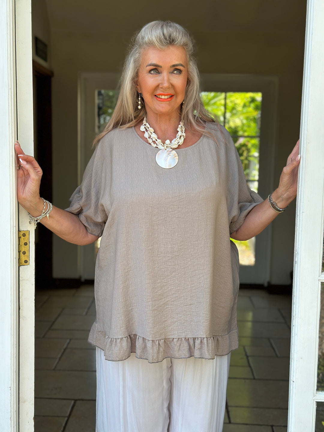 Rosie Ruffle Top | Taupe