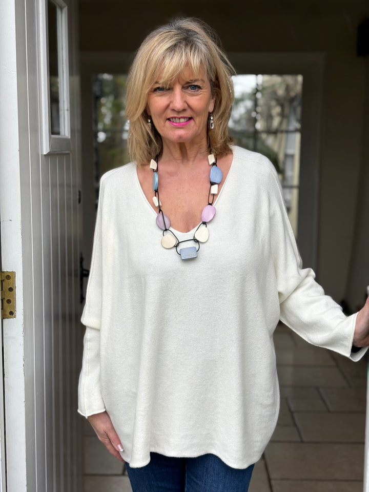 V-Neck Knitted Jumper | Buttermilk