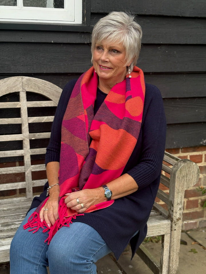 Cashmere Reversible Abstract Scarf | Fuchsia