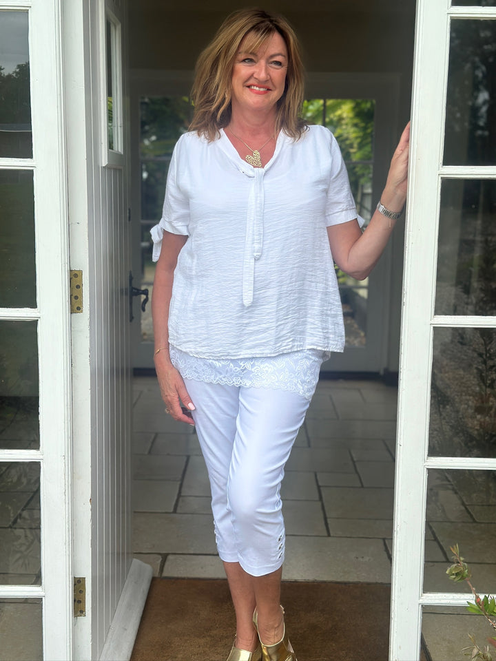 V-Neck Tie Top | White