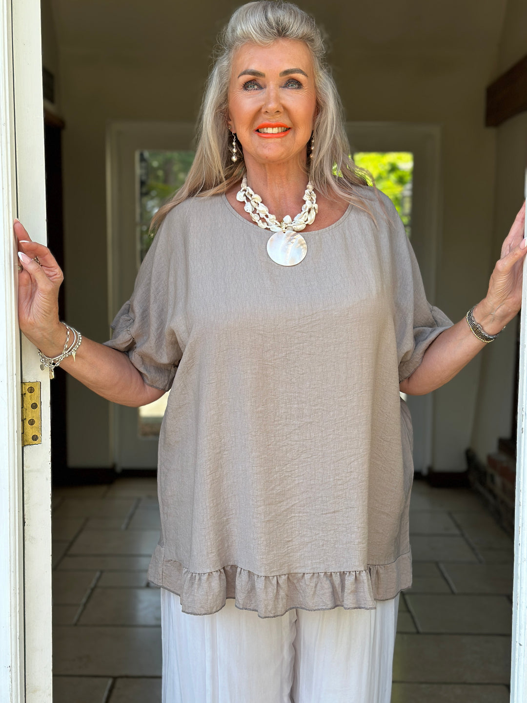 Rosie Ruffle Top | Taupe