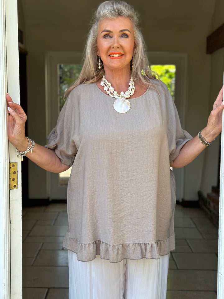 Rosie Ruffle Top | Taupe