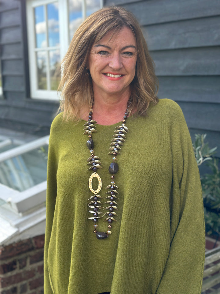 V-Neck Knitted Jumper | Olive