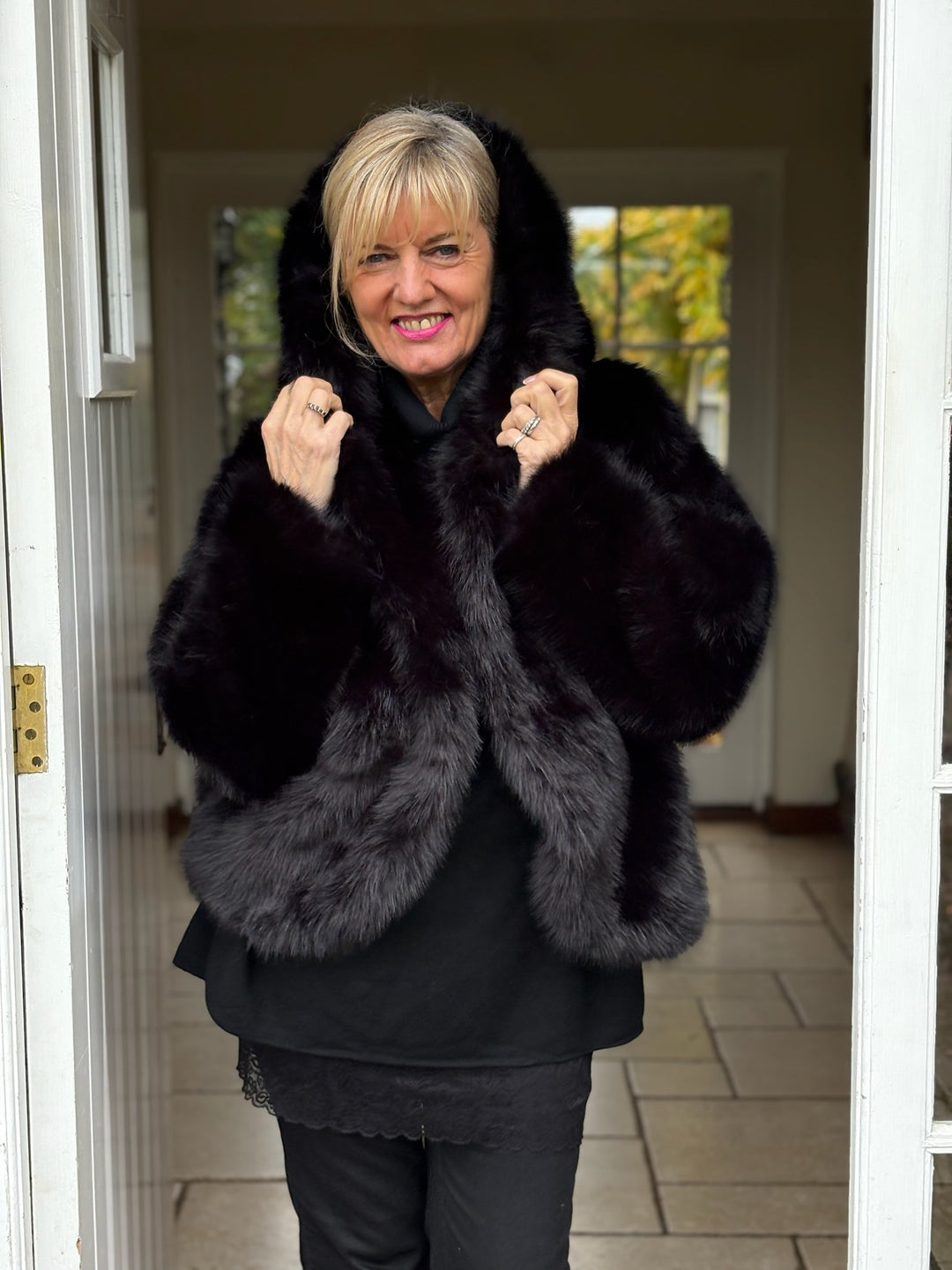 Faux Fur Hooded Jacket | Black