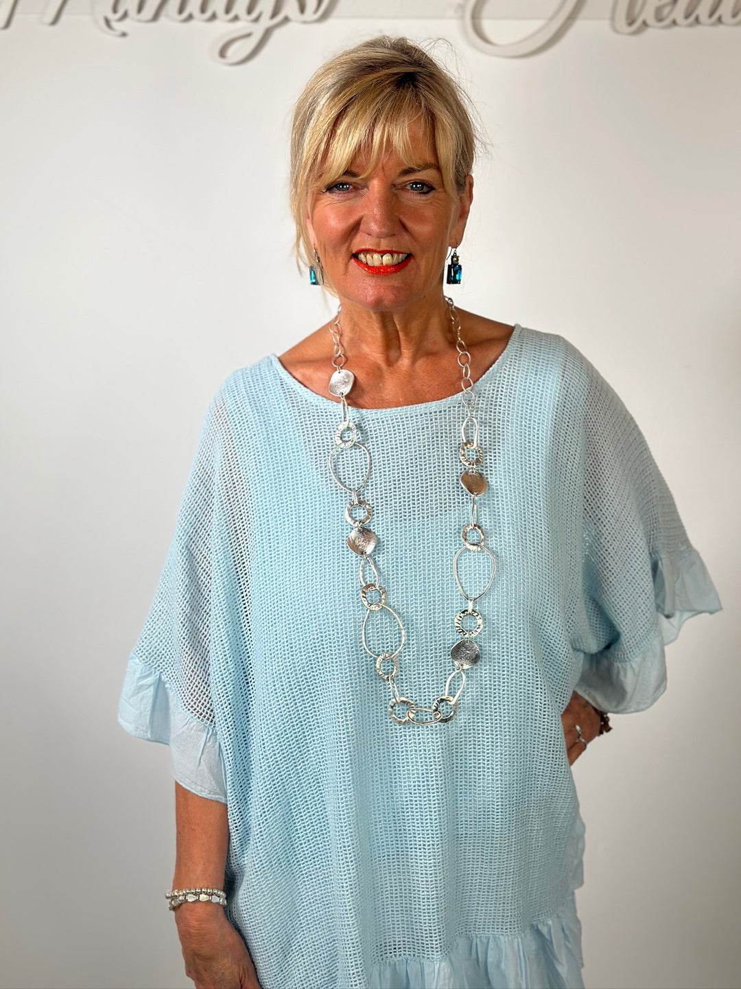 Mesh Textured Blouse | Baby Blue