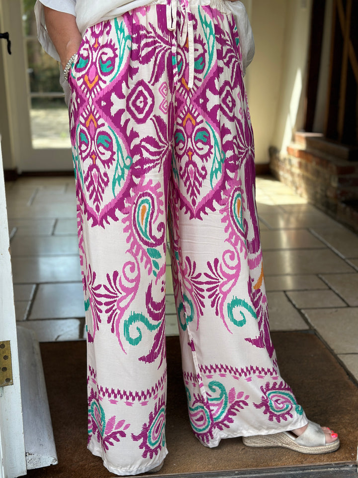 Ikat Print Wide Leg Trouser | Magenta