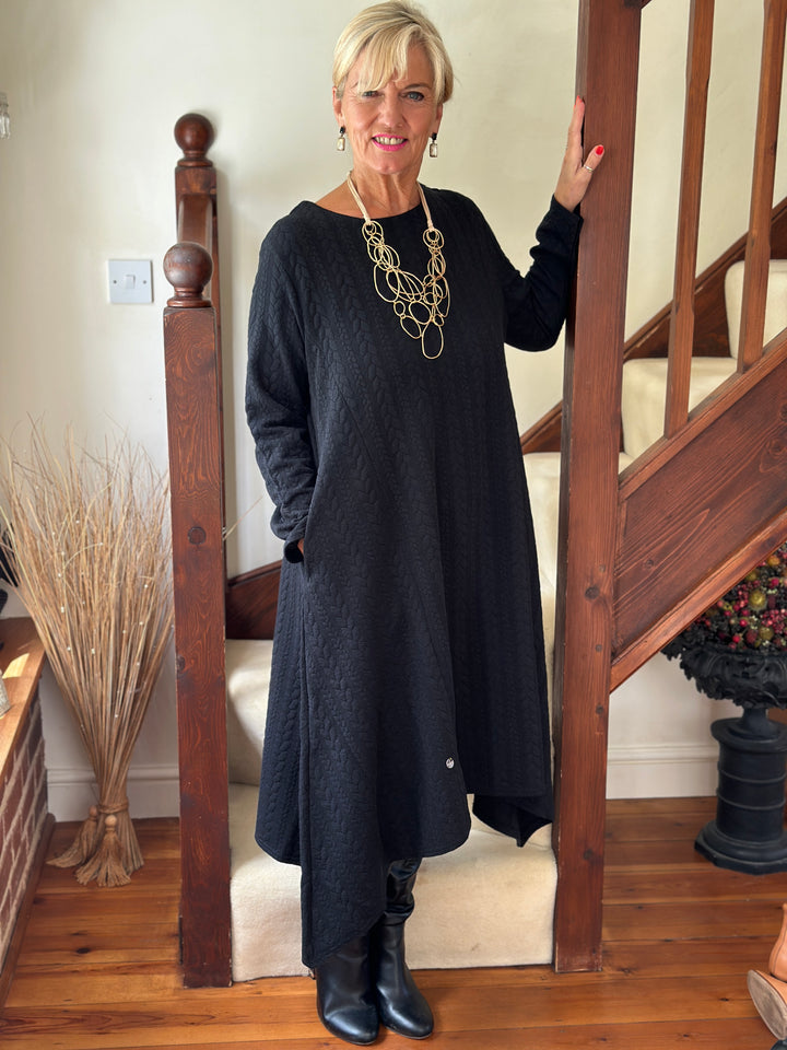 Cable Knit Dipped Hem Dress - Malissa J | Black